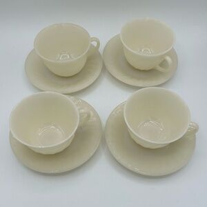 Vintage 1960's Fire King ivory Swirl Cup and Saucer Set of 4